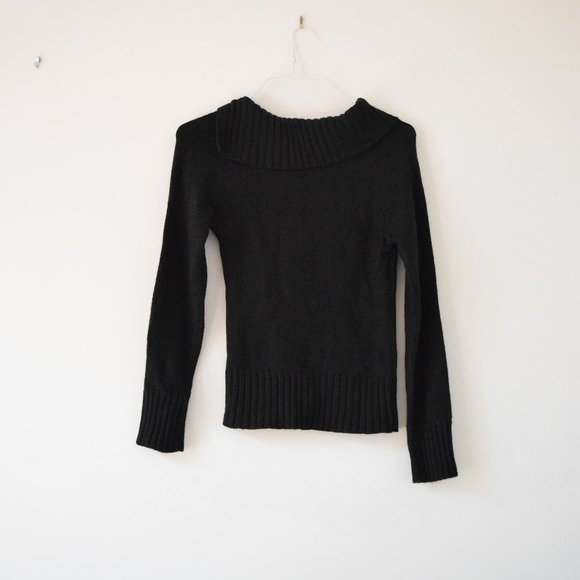 PLANET GOLD Vintage Black Asymmetric Neck Fine Knit Button Sweater | Size M - Picture 3 of 5